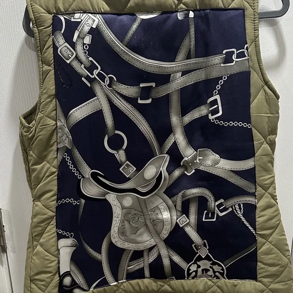 Hermes Scarf Upcycled into an Olive Vest - Picture 2 of 10